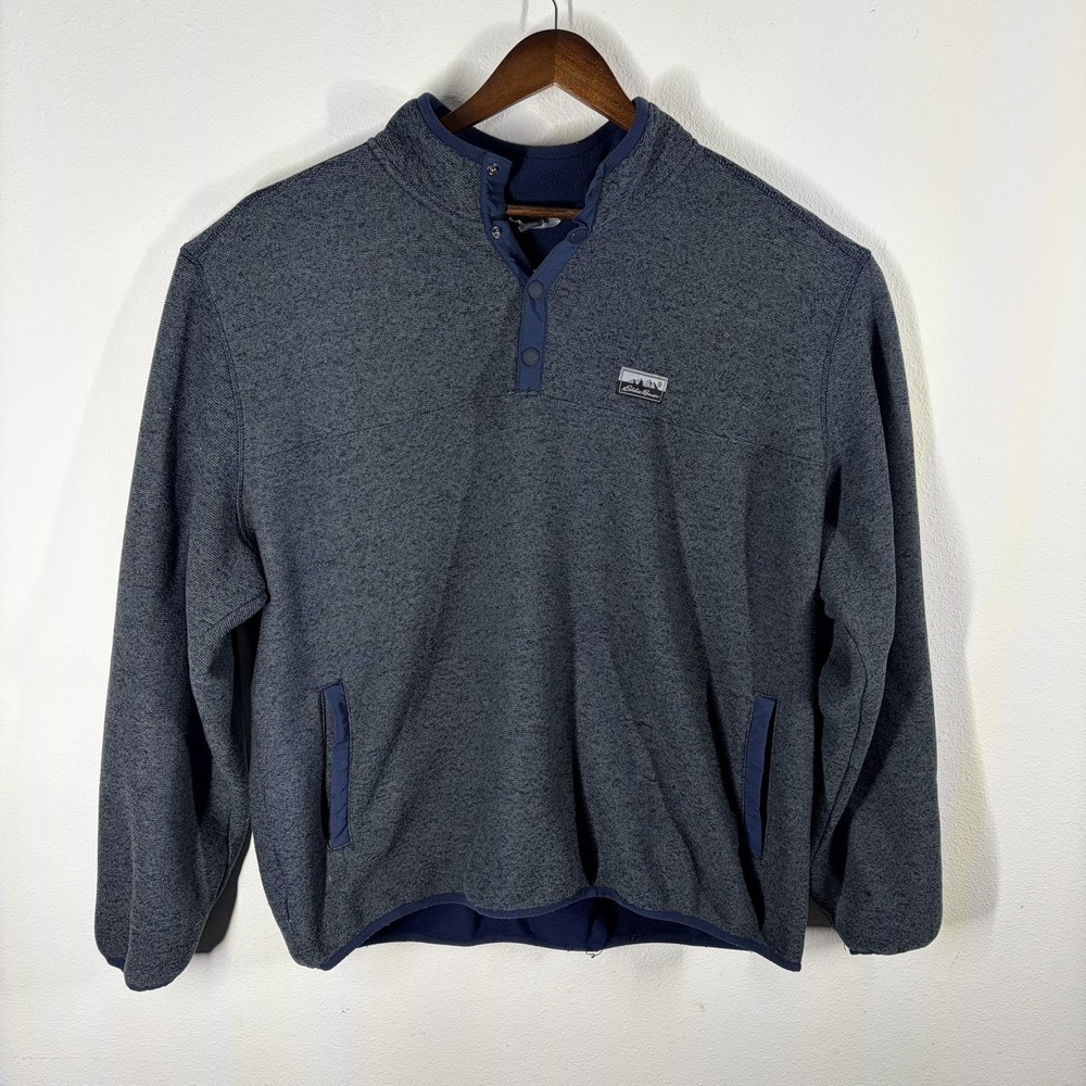Eddie Bauer Sweater Mens 2XL Blue Radiator Fleece Snap Mock Neck Outdoor